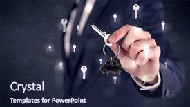  Presentation with keys to success - Slide deck enhanced with businessman in suit holding keys background and a wine colored foreground