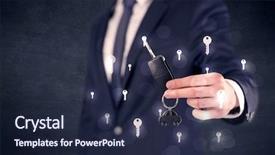  Presentation with keys to success - Audience pleasing PPT theme consisting of businessman in suit holding keys backdrop and a wine colored foreground