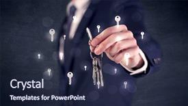  Presentation with keys - Presentation design with businessman in suit holding keys background and a navy blue colored foreground