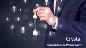  Presentation with encryption cipher keys and padlock - Cool new presentation theme with businessman in suit holding keys backdrop and a tawny brown colored foreground