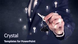 Presentation with keys to success - Beautiful PPT layouts featuring businessman in suit holding keys backdrop and a wine colored foreground