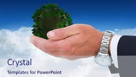  Presentation with blue handshake - Amazing presentation theme having businessman in suit offering handshake against bright blue sky over clouds backdrop and a sky blue colored foreground