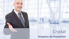  Presentation with hand shake office - Slide set consisting of businessman-in-suit-offering background and a sky blue colored foreground