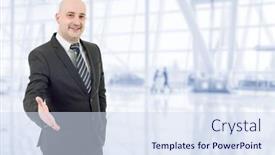  Presentation with hand shake office - Theme consisting of businessman-in-suit-offering background and a sky blue colored foreground