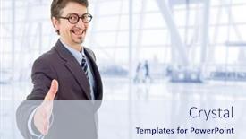  Presentation with hand shake office - Presentation theme having businessman-in-suit-offering background and a sky blue colored foreground