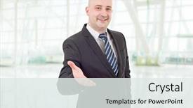  Presentation with hand shake office - Amazing presentation design having businessman in suit offering to shake the hand at the office backdrop and a sky blue colored foreground