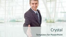  Presentation with hand shake office - Colorful presentation theme enhanced with businessman in suit offering to shake the hand at the office backdrop and a sky blue colored foreground