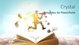  Presentation with book - PPT layouts having businessman-in-suit-running background and a cool aqua colored foreground