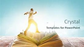  Presentation with book - Presentation theme having businessman-in-suit-running background and a sky blue colored foreground