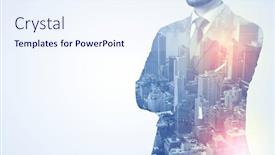  Presentation with graphic - Audience pleasing theme consisting of businessman in suit standing thinking with metropolis graphic backdrop and a sky blue colored foreground