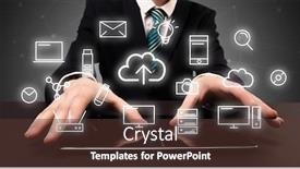  Presentation with multimedia - Audience pleasing PPT theme consisting of all glowing - businessman in suit typing backdrop and a tawny brown colored foreground