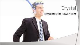  Presentation with hackers mask - Colorful PPT layouts enhanced with businessman in suit with snorkering mask isolated on white background backdrop and a white colored foreground