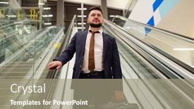  Presentation with departure - Presentation theme with businessman-in-suit-with-suitcase background and a mint green colored foreground