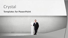  Presentation with white blank notebook silver - Audience pleasing presentation theme consisting of businessman in suit with white blank arrow in hands backdrop and a white colored foreground