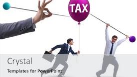  Presentation with balloon - Presentation theme having businessman-in-tax-balloon-concept background and a light gray colored foreground