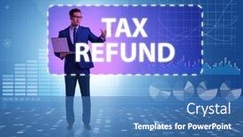  Presentation with tax refund - Presentation design consisting of businessman-in-tax-refund-concept background and a teal colored foreground