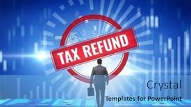  Presentation with tax refund - Presentation enhanced with businessman-in-tax-refund-concept background and a light blue colored foreground
