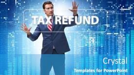  Presentation with tax refund - Presentation design consisting of businessman-in-tax-refund-concept background and a teal colored foreground