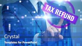  Presentation with tax refund - Presentation enhanced with businessman-in-tax-refund-concept background and a teal colored foreground