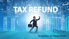  Presentation with tax refund - PPT theme with businessman-in-tax-refund-concept background and a teal colored foreground