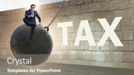  Presentation with tax - Presentation design enhanced with businessman in tax return submission background and a gray colored foreground