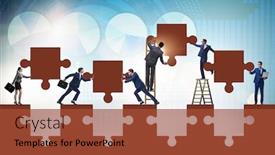  Presentation with jigsaw - Slide deck enhanced with businessman-in-teamwork-concept background and a red colored foreground