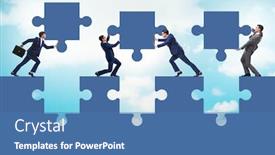  Presentation with jigsaw - Beautiful slide set featuring businessman-in-teamwork-concept backdrop and a teal colored foreground