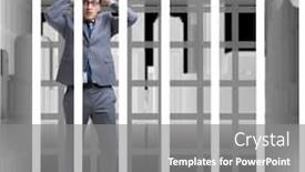  Presentation with cage - PPT theme having businessman-in-the-cage-business background and a gray colored foreground