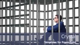  Presentation with cage - Presentation theme enhanced with businessman-in-the-cage-isolated background and a ocean colored foreground