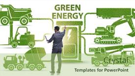  Presentation with electric vehicles - Beautiful presentation theme featuring businessman-in-the-concept backdrop and a  colored foreground