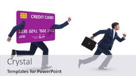  Presentation with credit card - PPT theme consisting of businessman-in-the-credit-card background and a  colored foreground