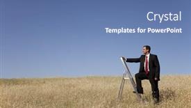  Presentation with step - Presentation theme consisting of businessman in the field climbing a step ladder background and a teal colored foreground