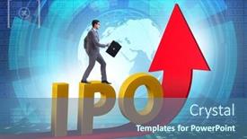  Presentation with initial public offering - Presentation theme enhanced with businessman-in-the-initial-public background and a ocean colored foreground