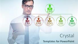  Presentation with organisation - Presentation theme consisting of businessman-in-the-organisation-chart background and a sky blue colored foreground