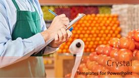  Presentation with inventory - Amazing slide deck having businessman-in-the-supermarket backdrop and a gold colored foreground