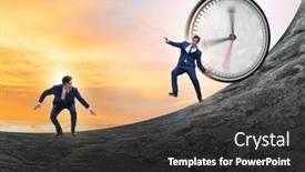  Presentation with management - PPT theme featuring businessman-in-the-time-management background and a dark gray colored foreground