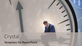  Presentation with time management - Colorful PPT layouts enhanced with businessman-in-time-management-concept backdrop and a light gray colored foreground