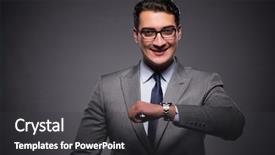  Presentation with time management - Presentation theme featuring businessman in time management concept background and a dark gray colored foreground