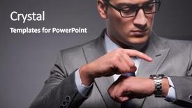  Presentation with time management - PPT theme featuring businessman in time management concept background and a dark gray colored foreground