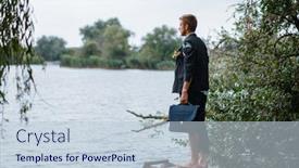  Presentation with well in the desert - Beautiful PPT theme featuring businessman in torn suit on desert island backdrop and a lemonade colored foreground