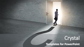  Presentation with uncertainty - Audience pleasing theme consisting of businessman in uncertainty and question backdrop and a gray colored foreground