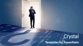  Presentation with uncertainty - Slide set with businessman in uncertainty and question background and a ocean colored foreground