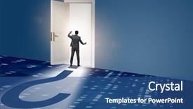  Presentation with uncertainty - Beautiful PPT layouts featuring businessman in uncertainty and question backdrop and a ocean colored foreground