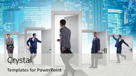  Presentation with uncertainty - Slide deck having businessman in uncertainty concept background and a light gray colored foreground