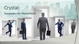  Presentation with uncertainty - Colorful PPT theme enhanced with businessman in uncertainty concept backdrop and a sky blue colored foreground