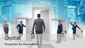  Presentation with uncertainty - Amazing presentation theme having businessman in uncertainty concept backdrop and a light gray colored foreground