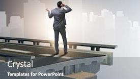  Presentation with broken bridge - PPT theme consisting of businessman-in-uncertainty-concept background and a gray colored foreground