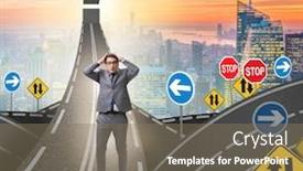  Presentation with road intersection - Amazing PPT layouts having businessman-in-uncertainty-concept backdrop and a violet colored foreground