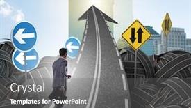  Presentation with road intersection - Colorful slide deck enhanced with businessman-in-uncertainty-concept backdrop and a gray colored foreground
