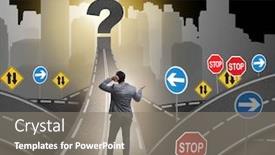  Presentation with road intersection - Beautiful slide deck featuring businessman-in-uncertainty-concept backdrop and a gray colored foreground